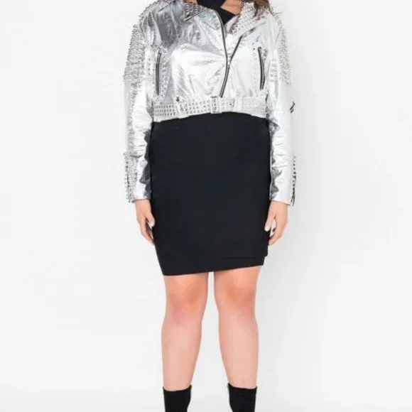 PLUS AZALEA WANG SILVER STUDDED OUT CROP MOTO - Picture 2 of 9